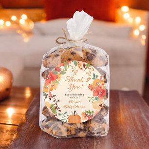 Pegatina Redonda Fall Bow Boho calabaza florida gracias a la ducha 