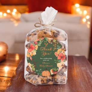 Pegatina Redonda Fall Bow Boho calabaza florida gracias a la ducha 