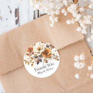 Pegatina Redonda Fall Brown Floral Elegante Personalizada Gracias