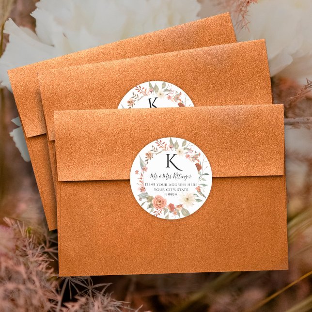 Pegatina Redonda Fall Floral BOHO Autumaves Dirección Monograma C (Subido por el creador)