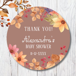 Pegatina Redonda Fall Floral Otoño Baby Shower Gracias
