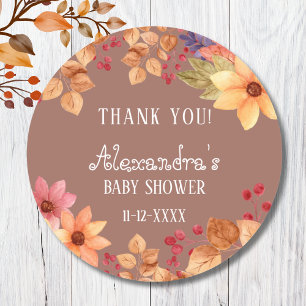 Pegatina Redonda Fall Floral Otoño Baby Shower Gracias