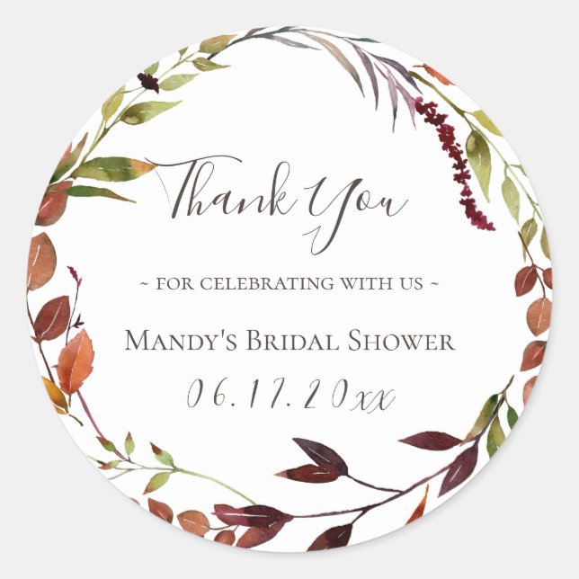 Pegatina Redonda Fall Foliage Greeneration Wreath Gracias (Anverso)
