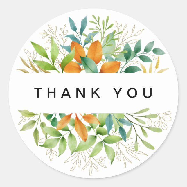 Pegatina Redonda Fall Foliage Greenerenery Baby Shower Gracias (Anverso)