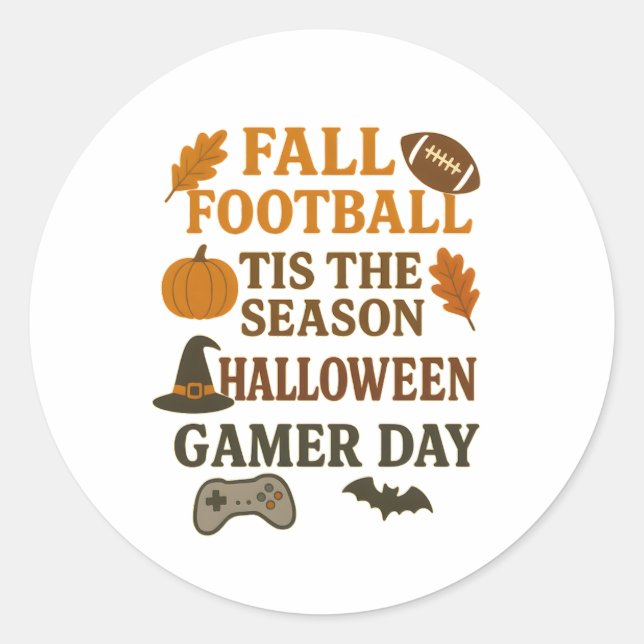 Pegatina Redonda Fall Football Tis The Season Halloween Gamer Day (Anverso)