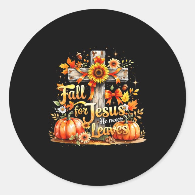 Pegatina Redonda Fall For Jesus Christian Pumpkin Autumn Cross  (Anverso)