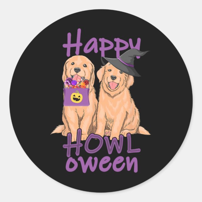 Pegatina Redonda Fall Golden Retriever Lovers Halloween Happy Howl- (Anverso)