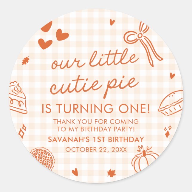 Pegatina Redonda Fall Hand Drawn A Little Cutie Pie 1st Birthday (Anverso)