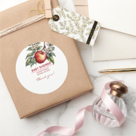 Pegatina Redonda Fall Harvest Apple Branch Floral Baby Shower