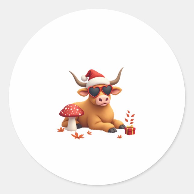 Pegatina Redonda Fall Highland Cow Pumpkin Bow Christmas Girls Kids (Anverso)
