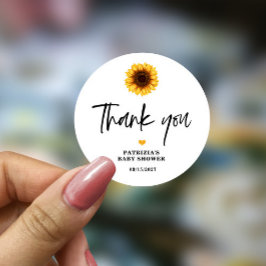 Pegatina Redonda Fall in Love Sunflower Baby Shower