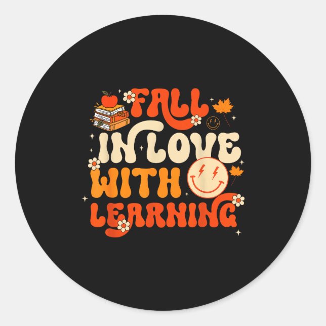 Pegatina Redonda Fall In Love With Learning Autum Thanksgiving Teac (Anverso)