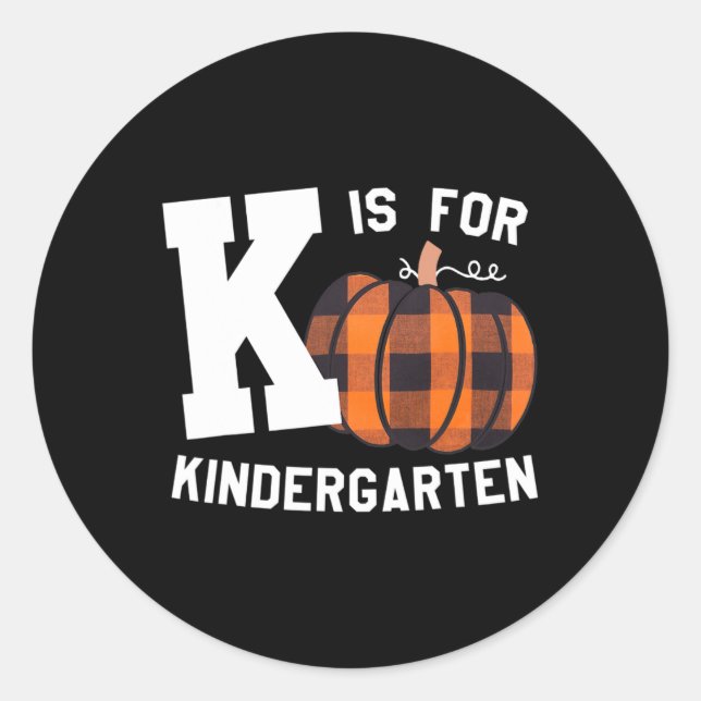 Pegatina Redonda Fall Kindergarten Teacher K Es Para Buffalo Plaid  (Anverso)
