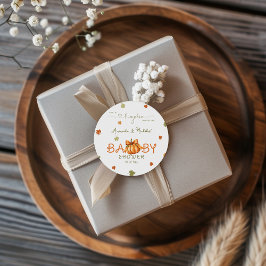 Pegatina Redonda Fall Leaves Calabaza Baby Shower Gracias