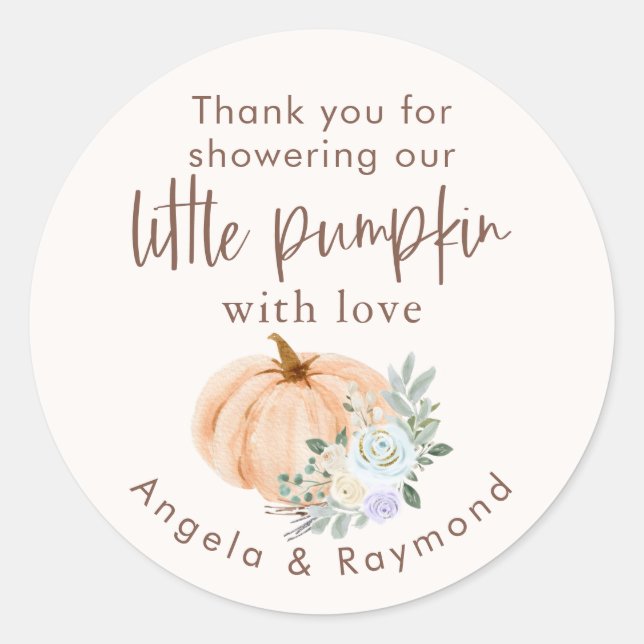 Pegatina Redonda Fall Little Pumpkin Baby Shower (Anverso)