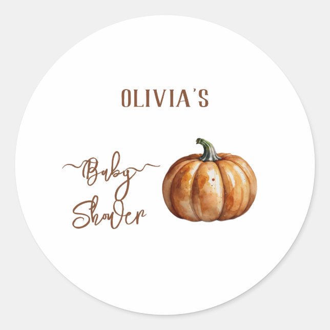 Pegatina Redonda Fall Little Pumpkin Baby Shower (Anverso)
