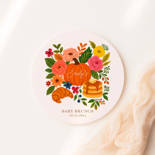 Pegatina Redonda Fall Little Pumpkin Baby Shower Brunch (Subido por el creador)