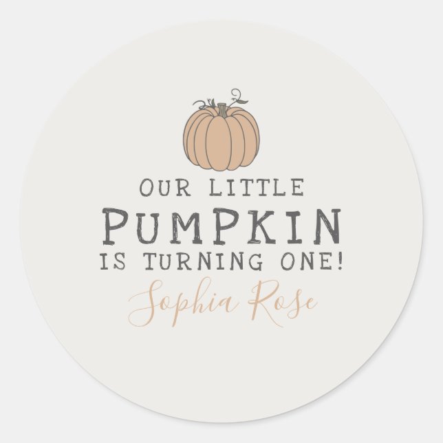 Pegatina Redonda Fall Little Pumpkin cumpleaños favor (Anverso)