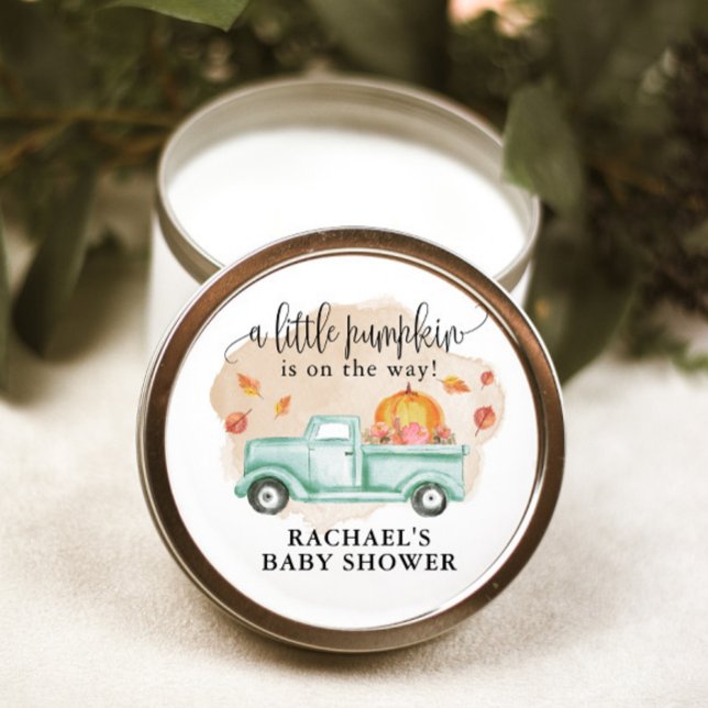 Pegatina Redonda Fall Little Pumpkin Farm Truck Baby Shower (Subido por el creador)