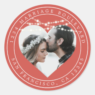Pegatina Redonda Fall Love Rustic Luces Red Boda Foto