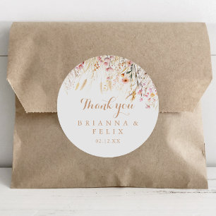 Pegatina Redonda Fall Meadow Wild Floral Gracias Favor De Boda