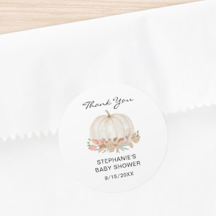 Pegatina Redonda Fall Pumpkin Baby Shower Gracias