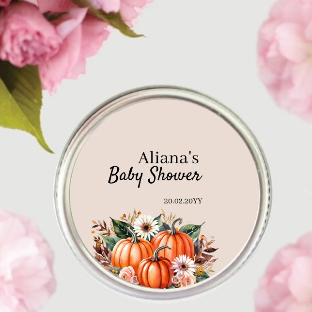 Pegatina Redonda Fall Pumpkin Boho Cute Floral Baby Shower (Subido por el creador)