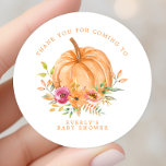 Pegatina Redonda Fall Pumpkin Floral Baby Shower Gracias<br><div class="desc">Fall Pumpkin Floral Baby Shower Gracias Por Venir Pegatina Redondo Clásico</div>