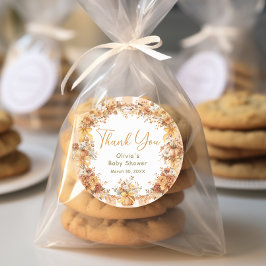 Pegatina Redonda Fall Pumpkin Floral Baby Shower Thank You