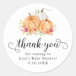 Pegatina Redonda Fall Pumpkins Baby Shower Gracias Pegatinas