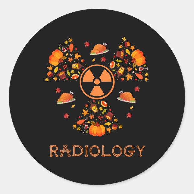 Pegatina Redonda Fall Radiology Tee Acción de Gracias Radiólogo Xra (Anverso)