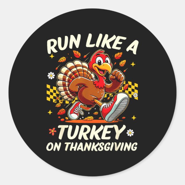 Pegatina Redonda Fall Vibes Turkey Trot Run Like A Turkey On Thanks (Anverso)