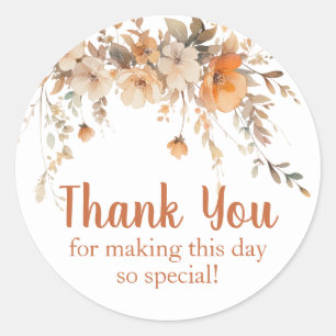 Pegatina Redonda Fall Watercolor Floral Favor Gracias