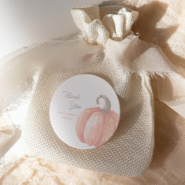Pegatina Redonda Fall Watercolor Pumpkin Baby Shower