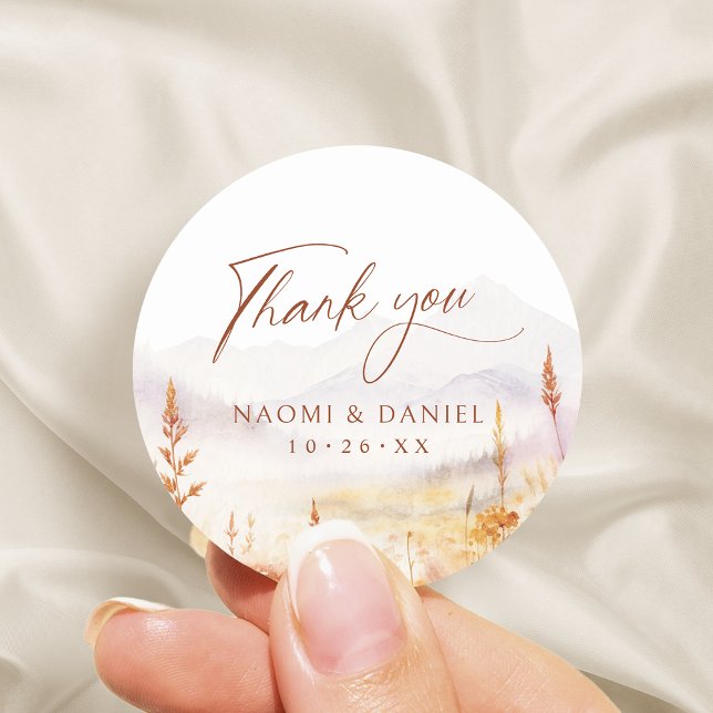 Pegatina Redonda Fall Wildflower Mountain Rustic Thank You Favors (Fall Wildflower Mountain Rustic Thank You Favors Classic Round Sticker)