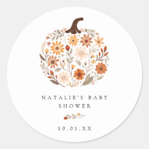 Pegatina Redonda Fall Wildflower Pumpkin Baby Shower