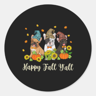 Pegatina Redonda Fall Yall Bulldog francés Leopard Pumpkin