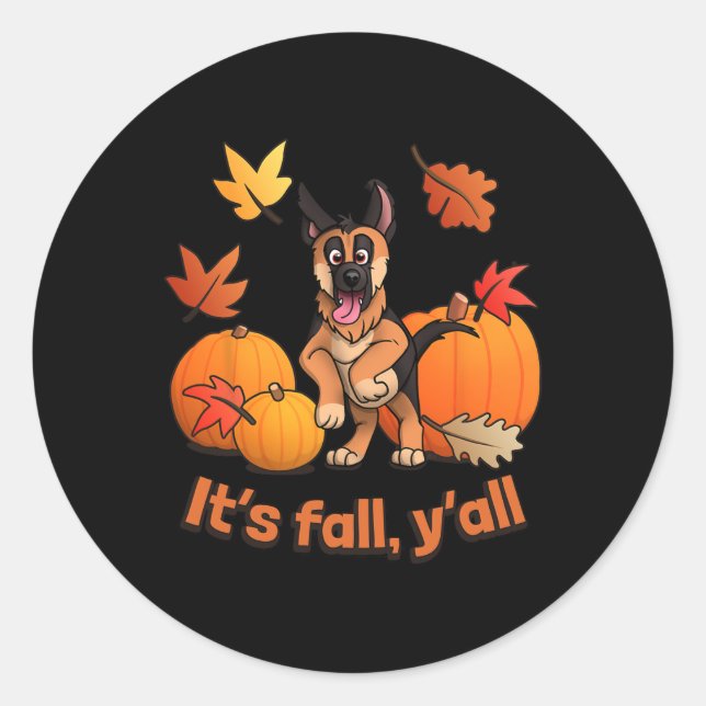 Pegatina Redonda Fall Yall German Shepherd Puppy (Anverso)