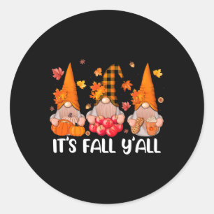 Pegatina Redonda Fall Y'all Gnomes Acción de Gracias Halloween Otoñ