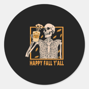 Pegatina Redonda Fall Yall Mujeres Halloween Skeleton Spkin