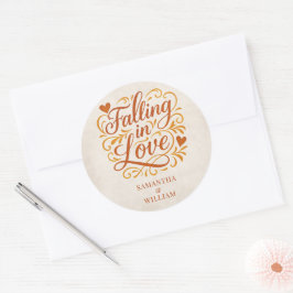 Pegatina Redonda Falling in Love Modern Autumn Wedding