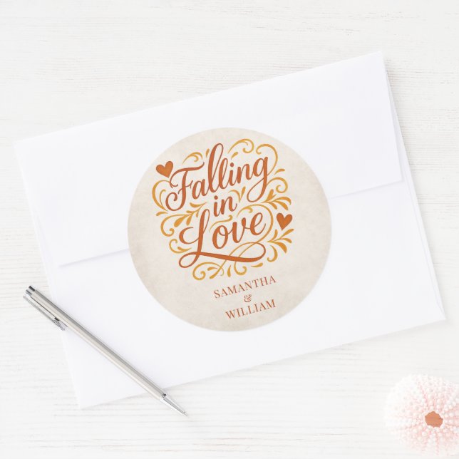 Pegatina Redonda Falling in Love Modern Autumn Wedding  (Sobre)
