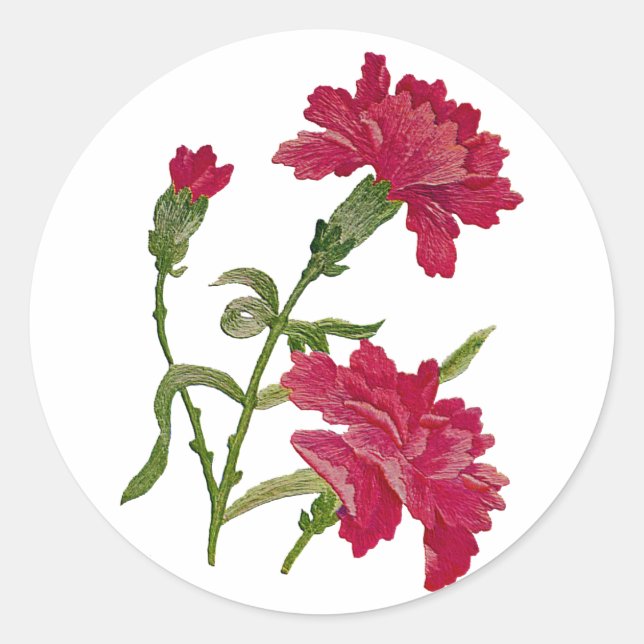 Pegatina Redonda Fallos bordados de claveles rojos (Anverso)