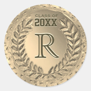 Pegatina Redonda Falsa graduación del Relieve metalizado dorado de