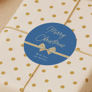 Pegatina Redonda Falsa Navidad Azul y cinta de crema manuscrita
