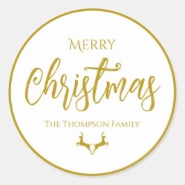 Pegatina Redonda Falsa Relieve metalizado dorado Feliz Navidad| Nom