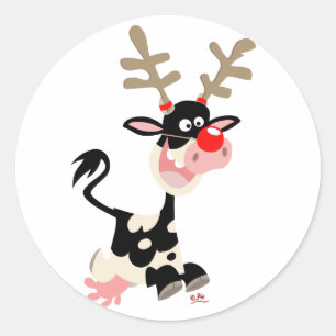 Pegatina Redonda Falsificación del reno del navidad