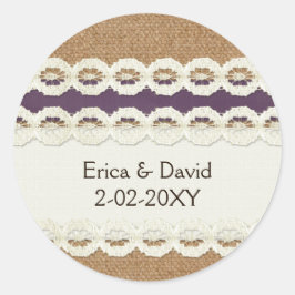 Pegatina Redonda FalUX burlap y lace morada country