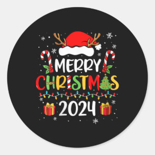 Pegatina Redonda Fama de Papá Noel 2024 Feliz Navidad 2024