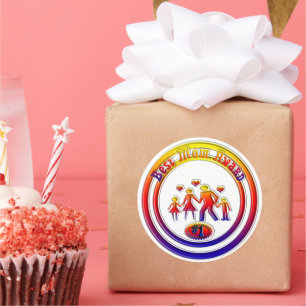 Pegatina Redonda Familia Arcoiris Best Mom Award